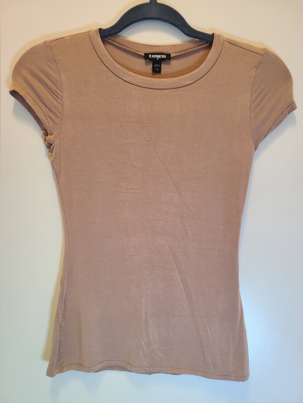 EXPRESS Tan Cap Sleeve Ribbed Crew Neck Top - Size XS - Picture 1 of 4